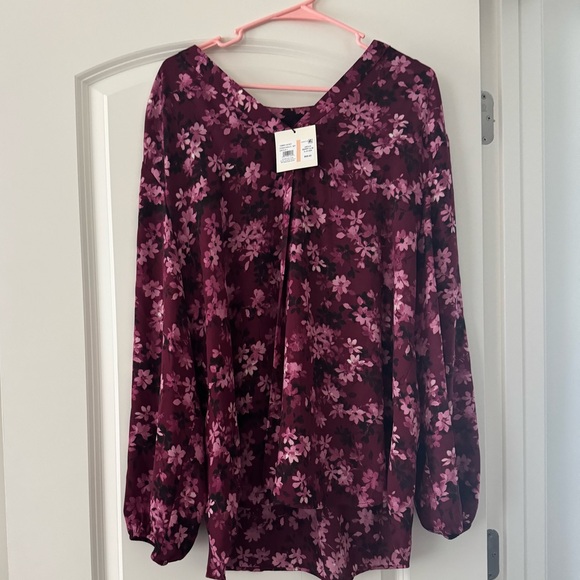 Anne Klein Tops - Anne Klein Dark Red Floral Blouse